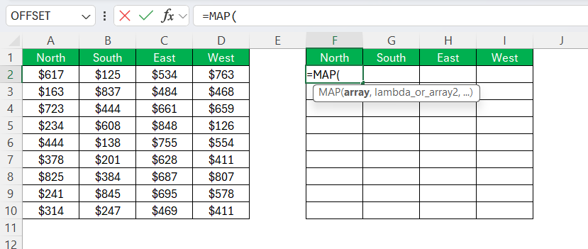 Map Function in Excel