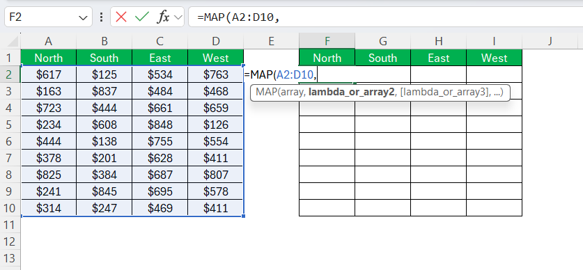 Map Function in Excel