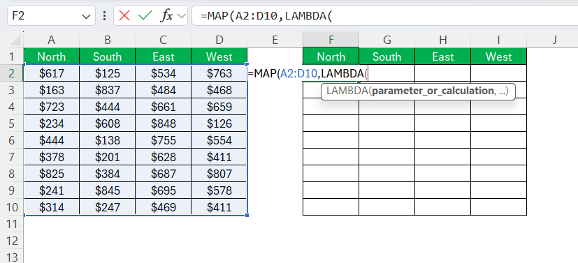 Map Function in Excel