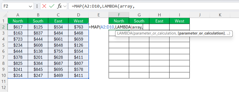 Map Function in Excel