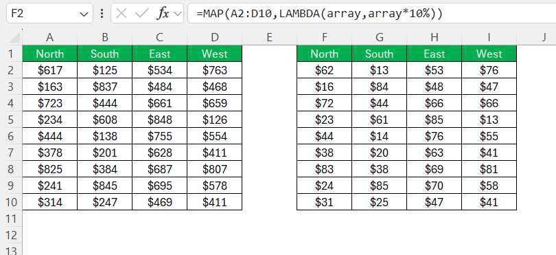 Map Function in Excel