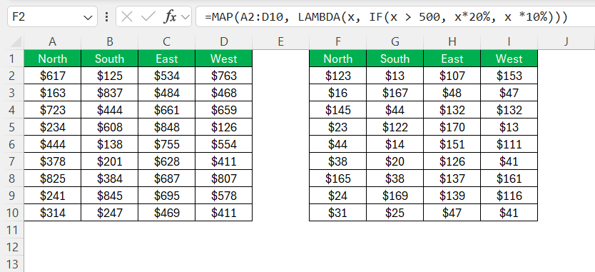 Map Function in Excel