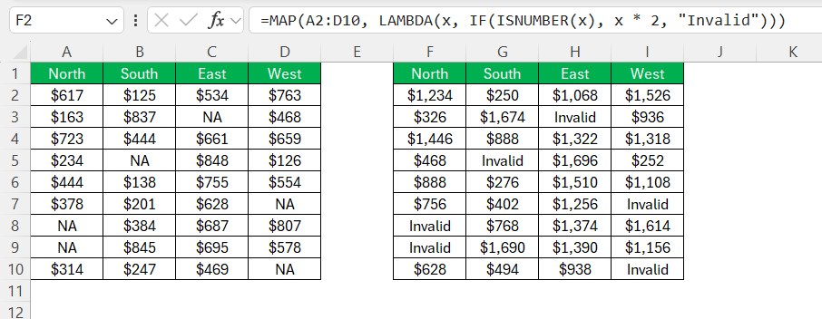 Map Function in Excel