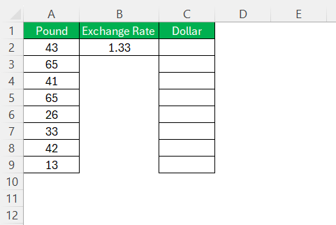 GBP to USD in Excel