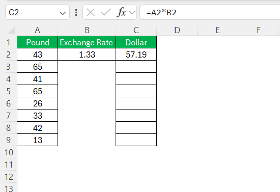 GBP to USD in Excel