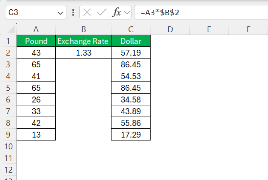 GBP to USD in Excel
