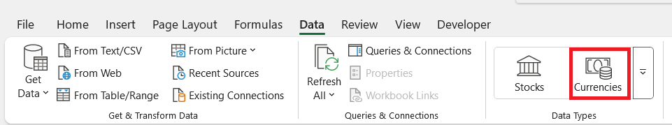 GBP to USD in Excel