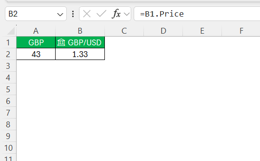 GBP to USD in Excel