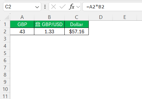 GBP to USD in Excel