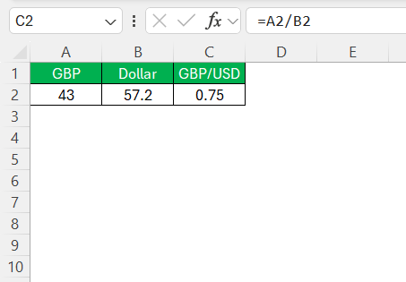 GBP to USD in Excel
