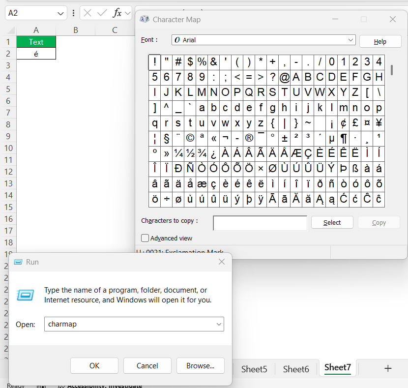 ASCII Characters in Excel