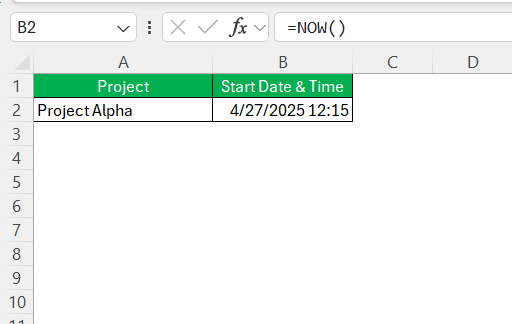 NOW Function in Excel