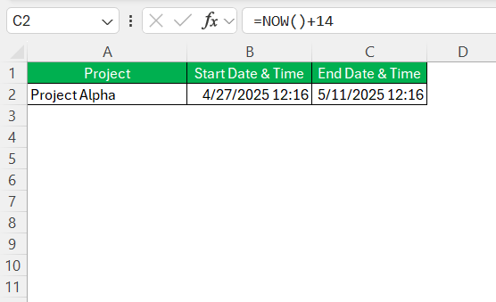 NOW Function in Excel