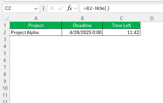 NOW Function in Excel