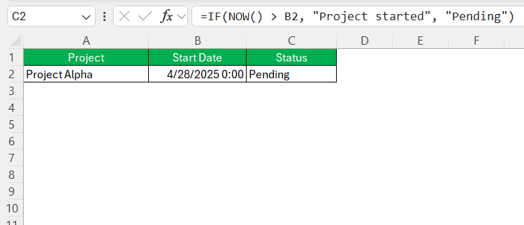 NOW Function in Excel