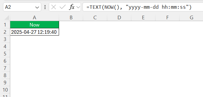 NOW Function in Excel