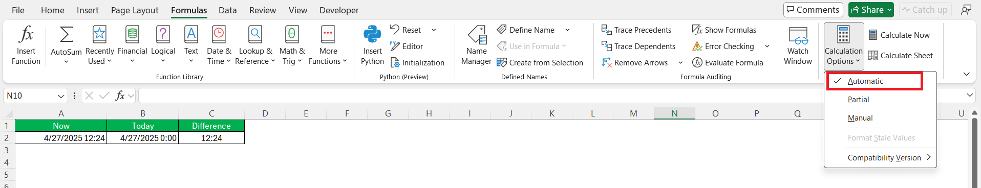 NOW Function in Excel