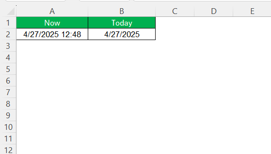 NOW Function in Excel