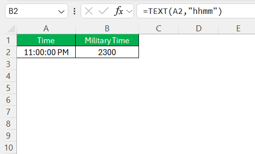 Convert Time to Military in Excel