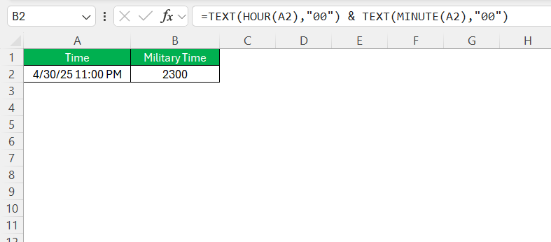 Convert Time to Military in Excel