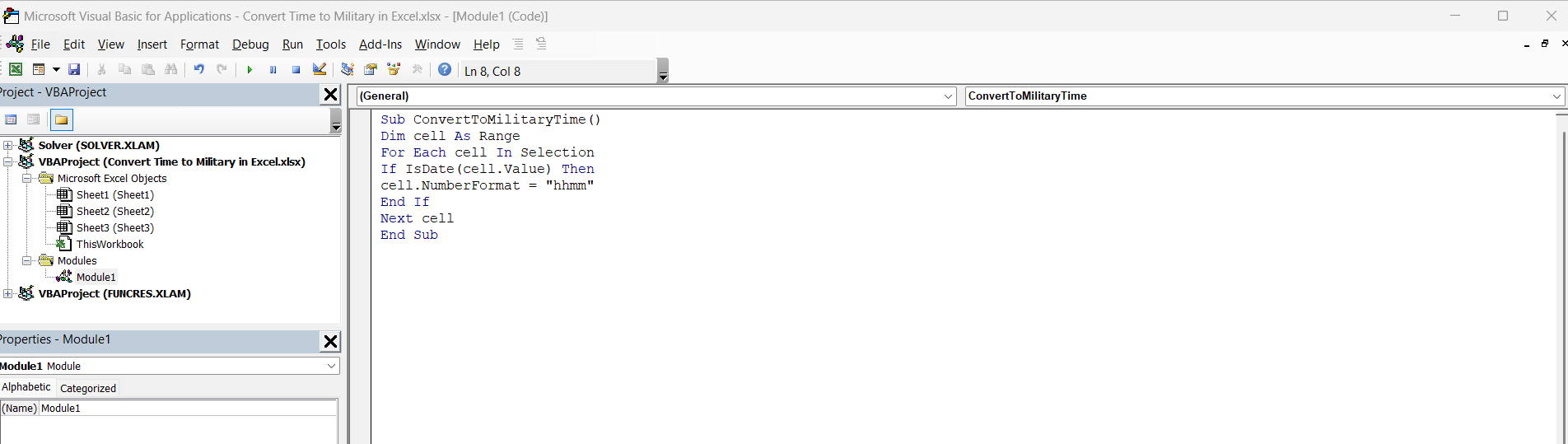 Convert Time to Military in Excel