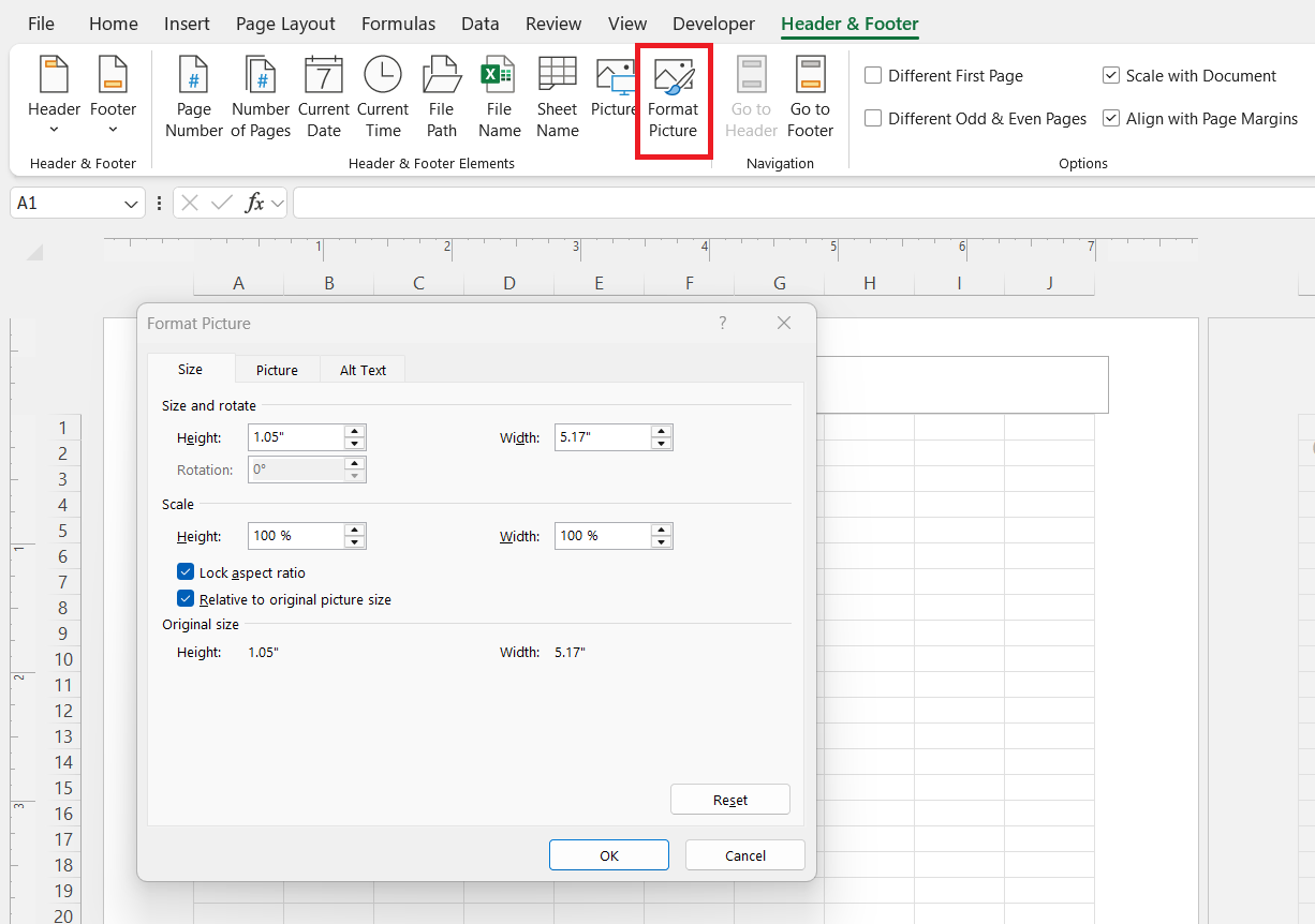 Excel Image Size