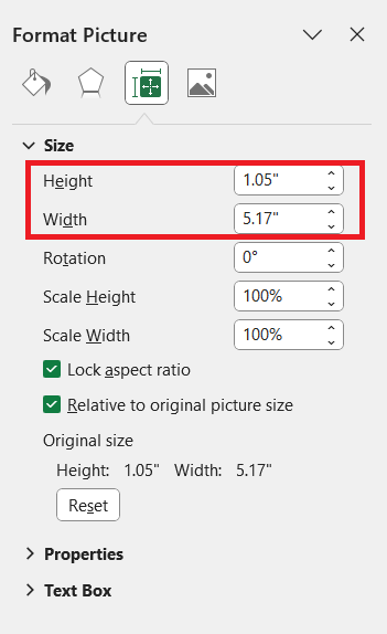 Excel Image Size