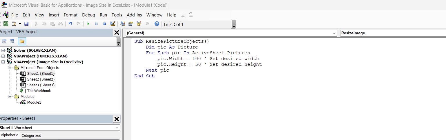 Excel Image Size
