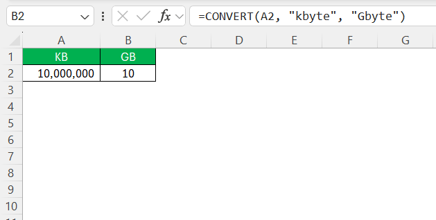 Kilobytes to Gigabytes in Excel