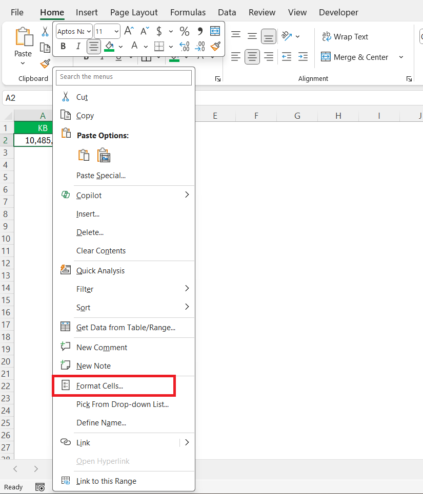 Kilobytes to Gigabytes in Excel