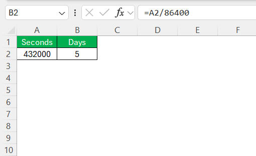 Seconds to Days in Excel