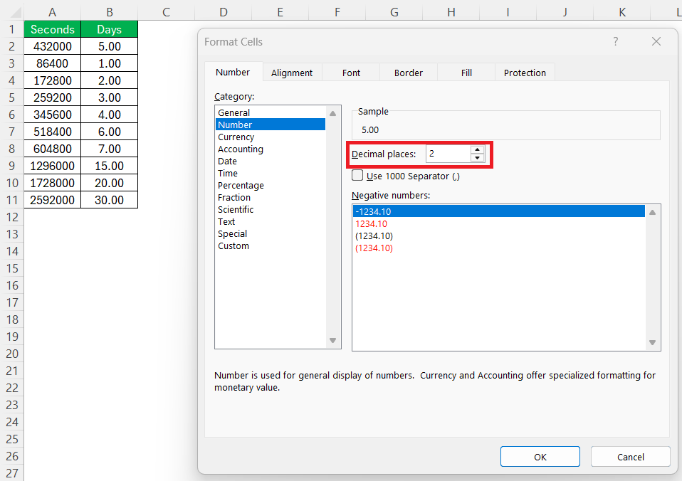 Seconds to Days in Excel