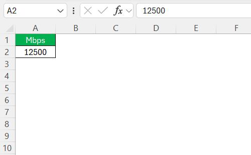 Mbps to Gbps in Excel