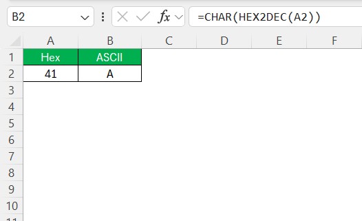 Convert Hex to ASCII in Excel