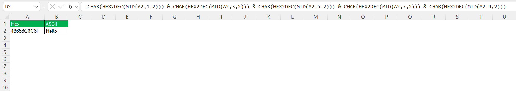 Convert Hex to ASCII in Excel