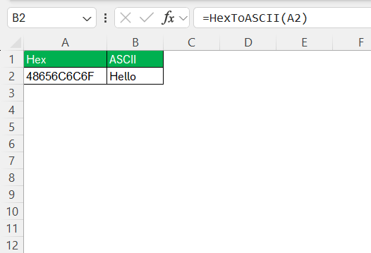 Convert Hex to ASCII in Excel