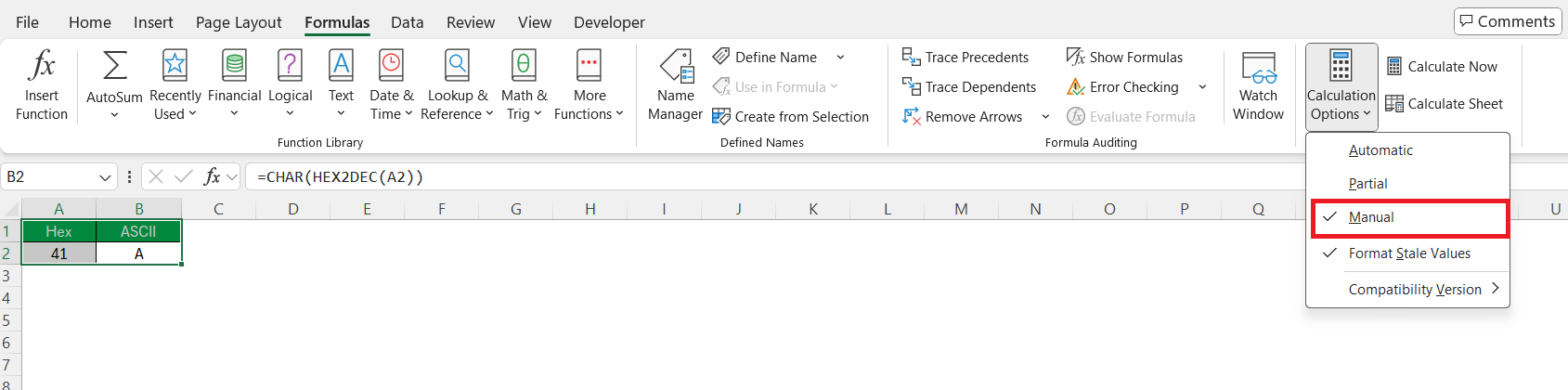 Convert Hex to ASCII in Excel