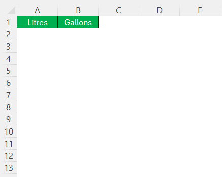 Convert Liters to Gallons in Excel