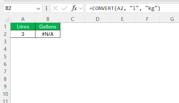 Convert Liters to Gallons in Excel