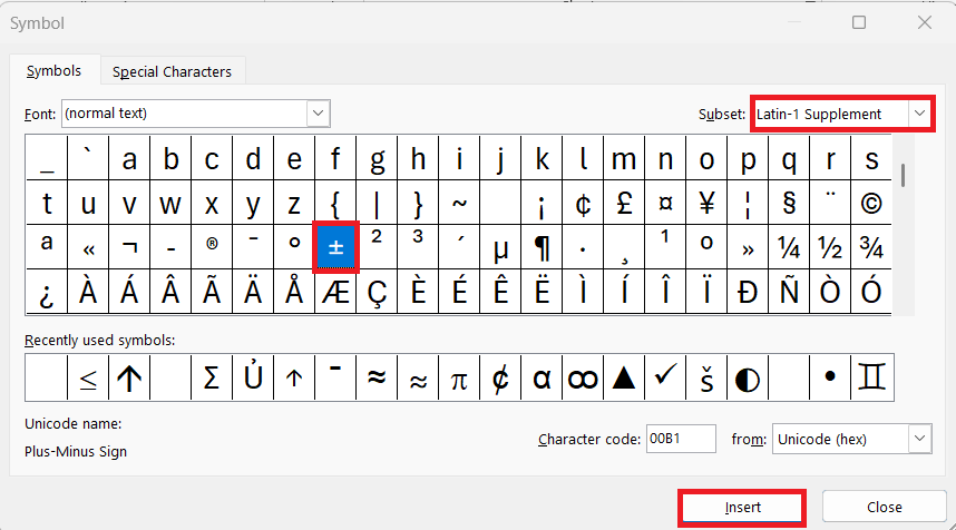 Plus or Minus Symbols