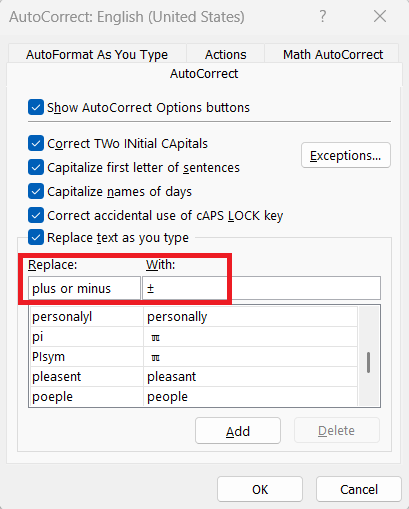 Plus or Minus Symbols