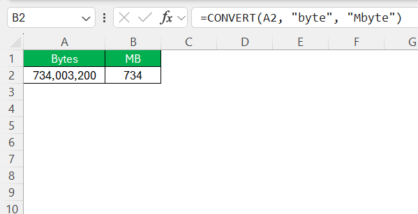 Bytes to MB