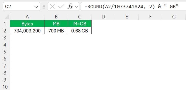 Bytes to MB