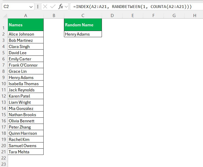 Random Name Generator in Excel