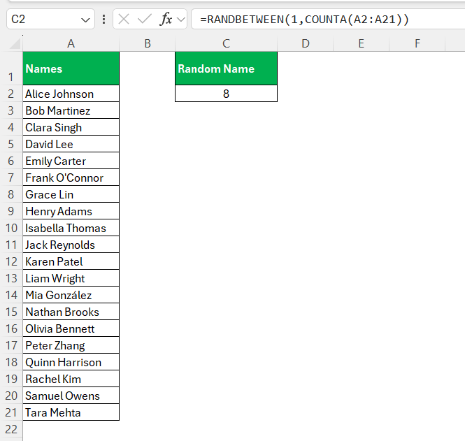 Random Name Generator in Excel