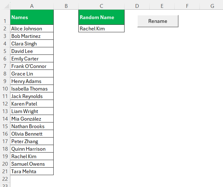 Random Name Generator in Excel