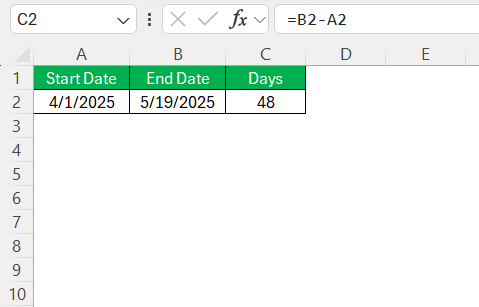 Calculate Days Between Two Dates