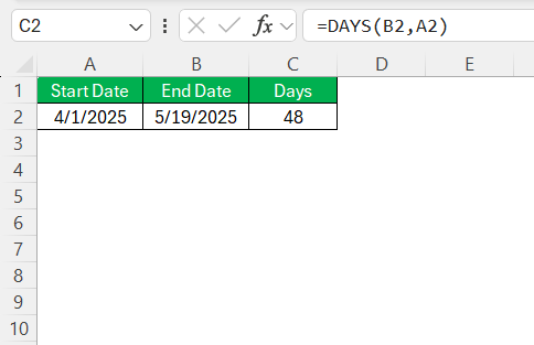 Calculate Days Between Two Dates