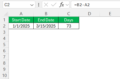 Calculate Days Between Two Dates
