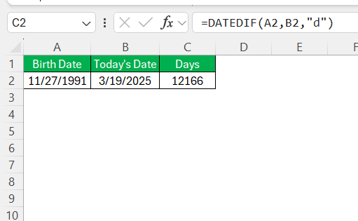 Calculate Days Between Two Dates